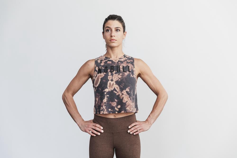 NOBULL Women's Muscle Tank Tops - Tan & Black Tie-Dye - Ireland (2730HNJSD)